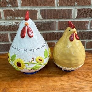 Home Essentials And Beyond Yellow Ceramic Chicken Hen Kitchen Decor Set of 2